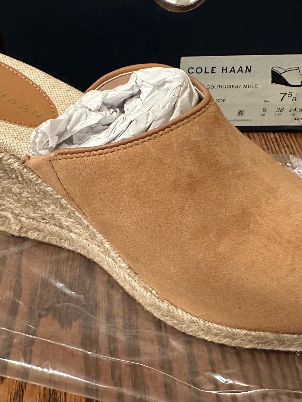 Cole Haan Tan Suede Espadrille Wedge Mule